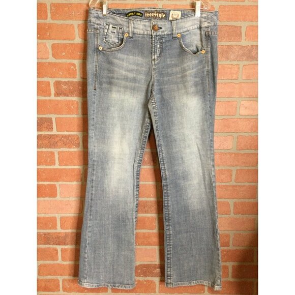 Freestyle Revolution Women's Baked Whisker Wash Boot Cut Jeans Blue Size 14 - Picture 1 of 10